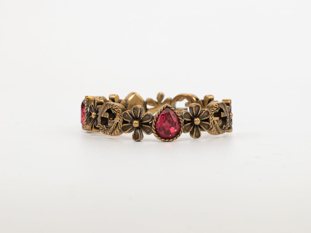 Rustic copper Double G and flowers hard bracelet with ruby