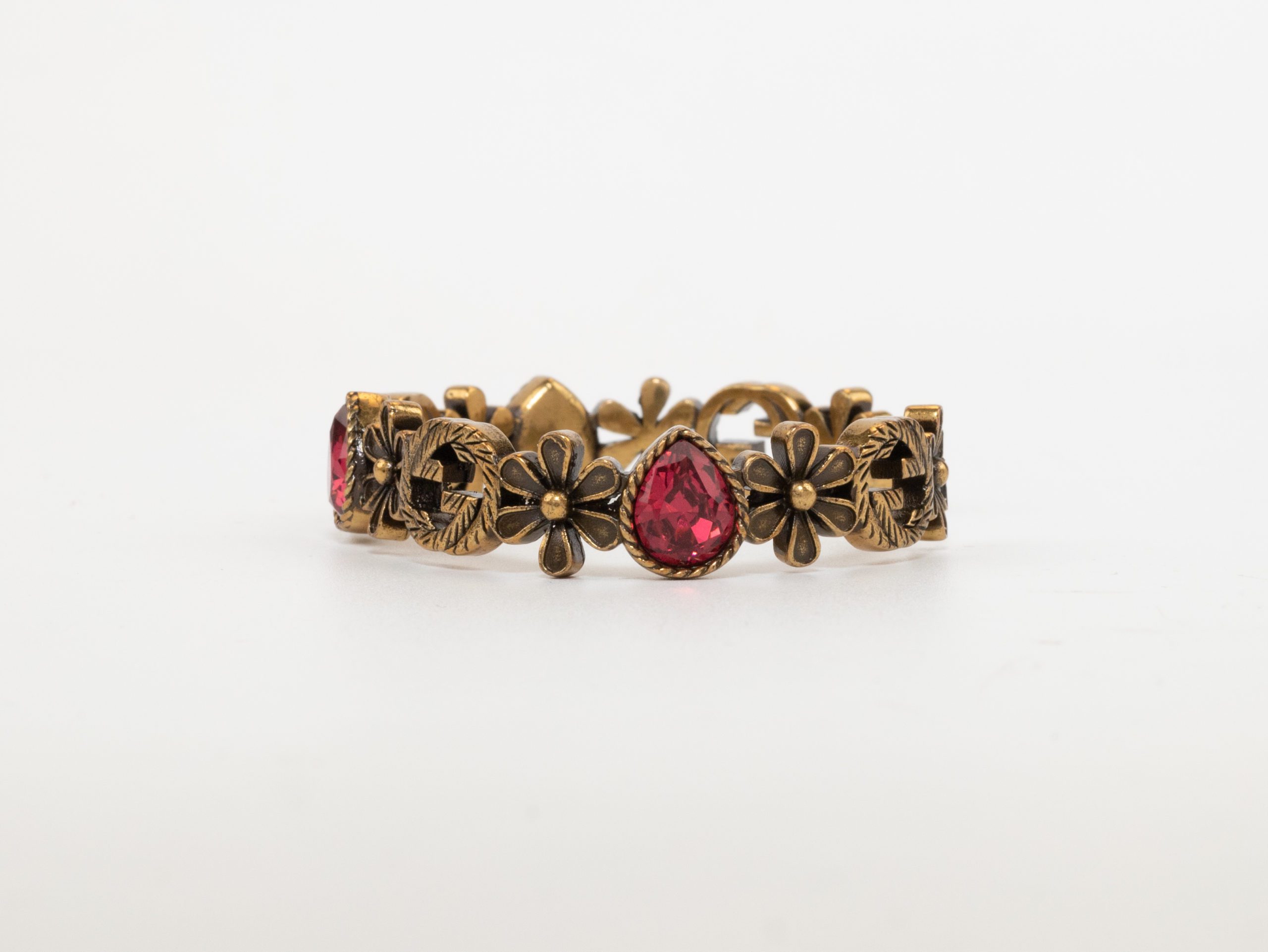 Rustic copper Double G and flowers hard bracelet with ruby