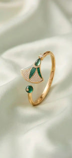Alphabet BVL Green Fan Motif Gold-Tone Bracelet with Sparkling CZ Accents