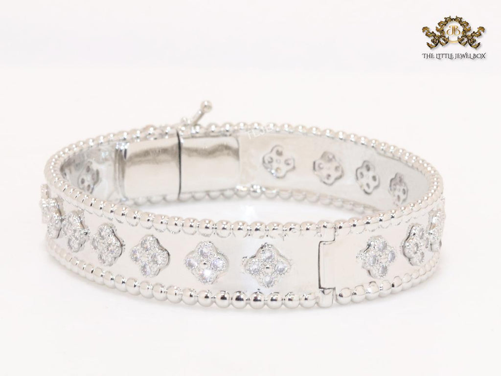 Platinum clover motif CZ bracelet