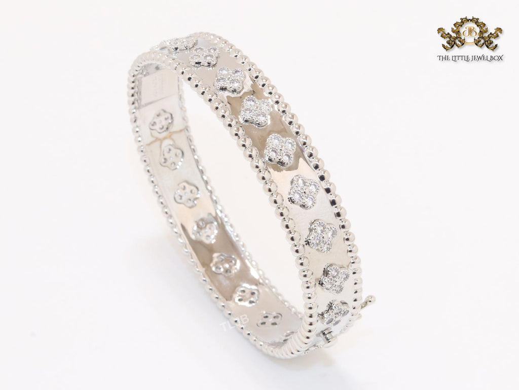 Platinum clover motif CZ bracelet