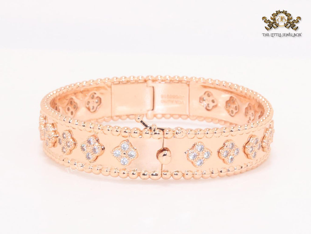 Rose gold clover motif CZ bracelet