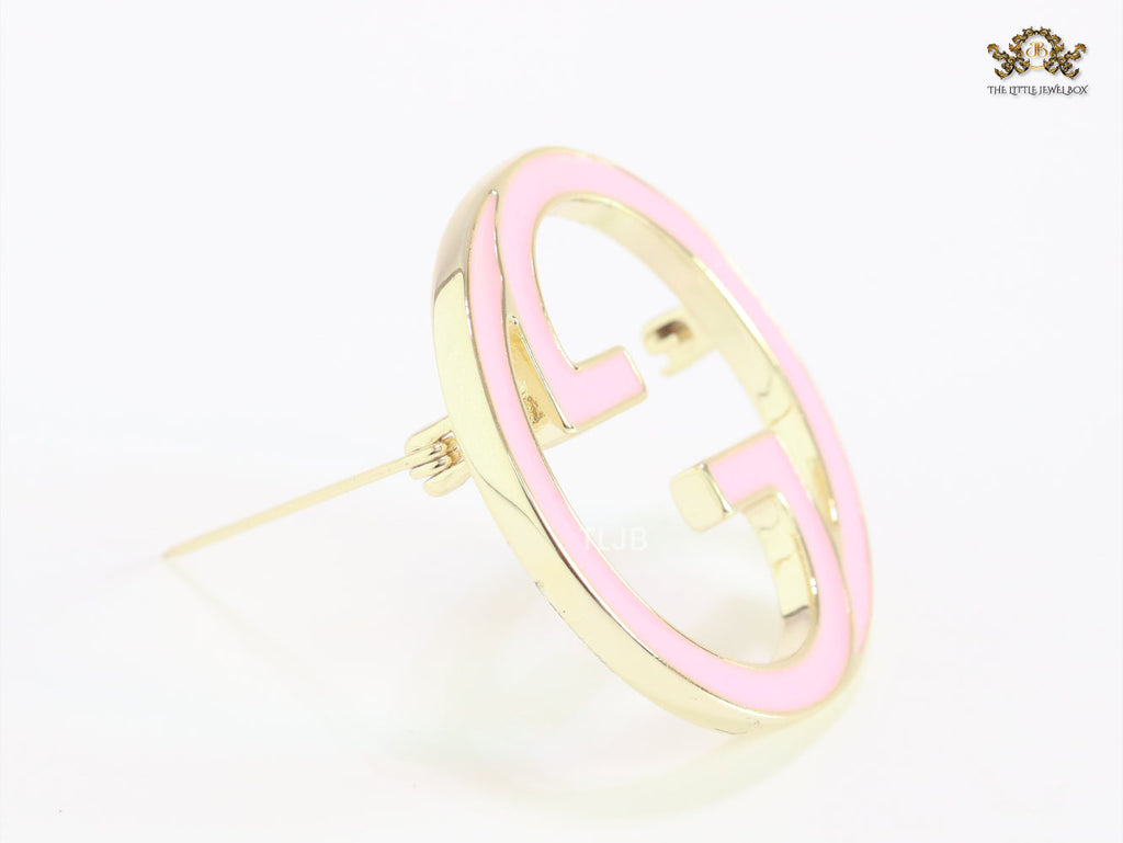 Pink enamel Double G Brooch