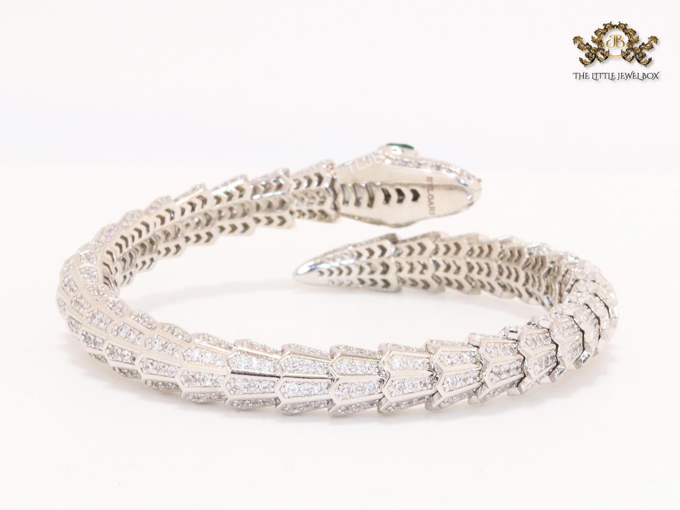 Platinum snake and cz bracelet