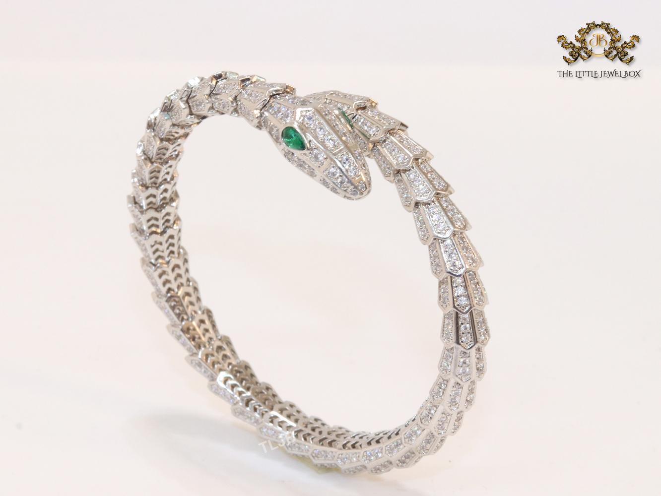 Platinum snake and cz bracelet