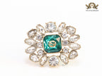 Emerald green stone and double G cz brooch