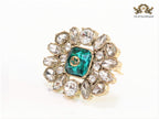 Emerald green stone and double G cz brooch