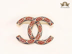 Double C red and blue embossed gold Brooch