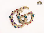 Rustic twin G brooch with multi coloured stones