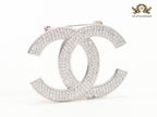 Platinum plated twin C brooch with cz