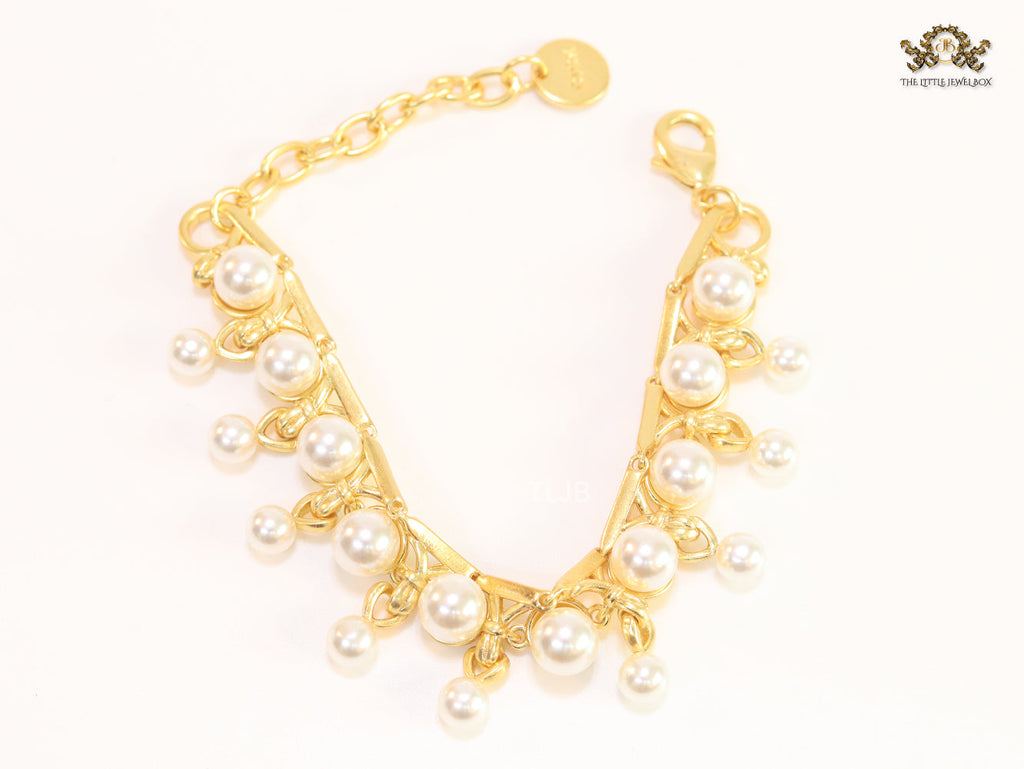 Pearl Studded Alphabet CD Bracelet in Gold