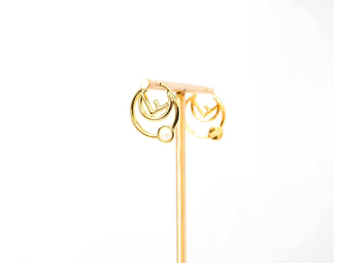 Gold Plated Alphabet F Pearl Hoop Earrings