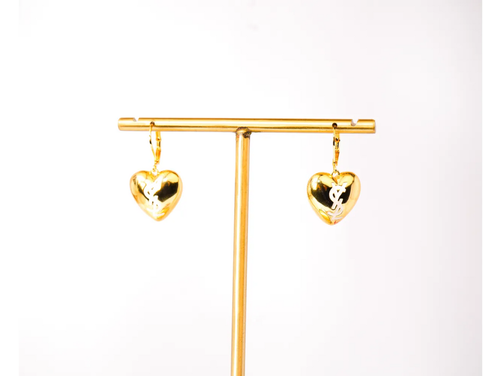Gold Alphabet Y S L Heart Drop Earrings