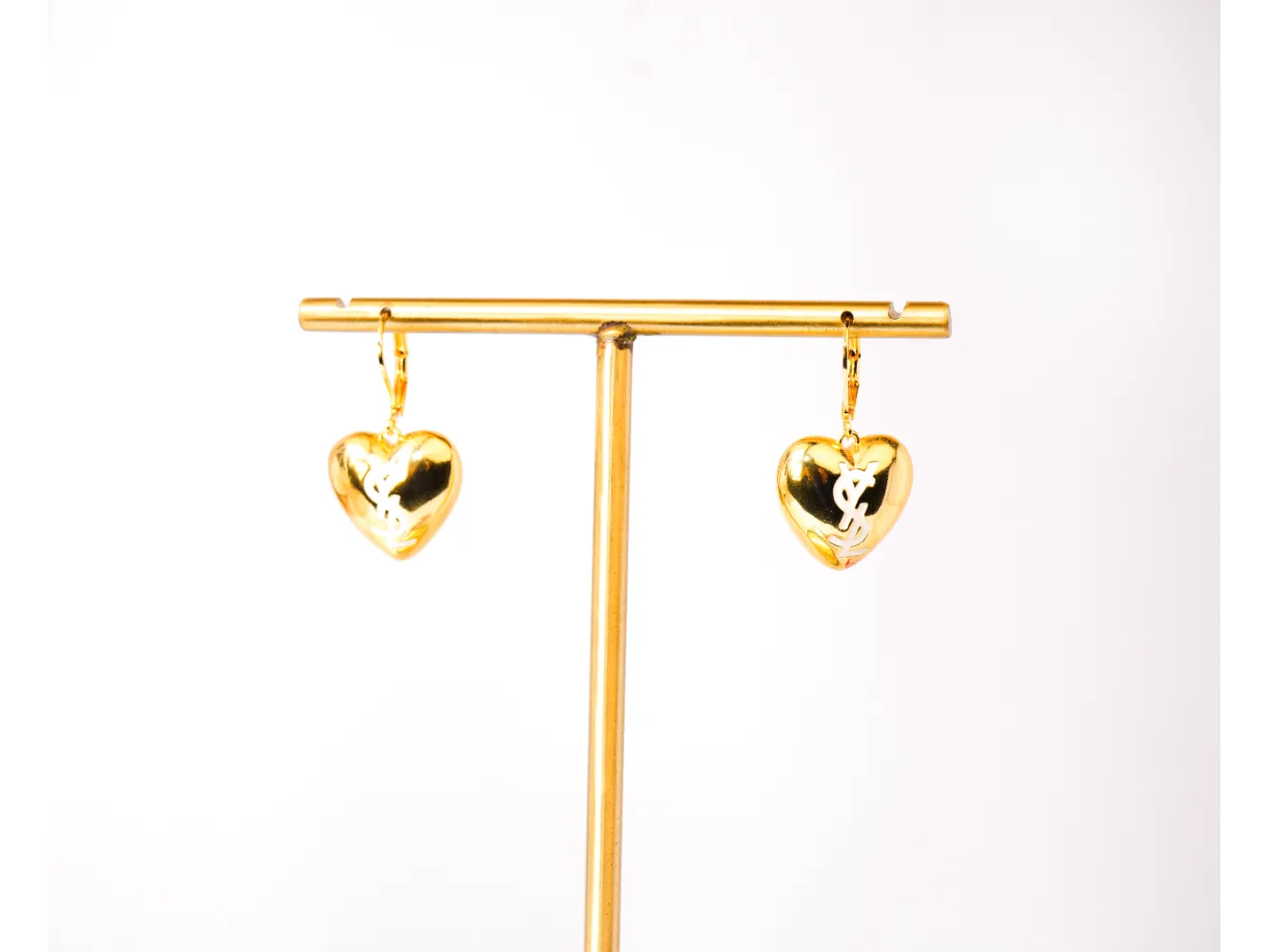 Gold Alphabet Y S L Heart Drop Earrings