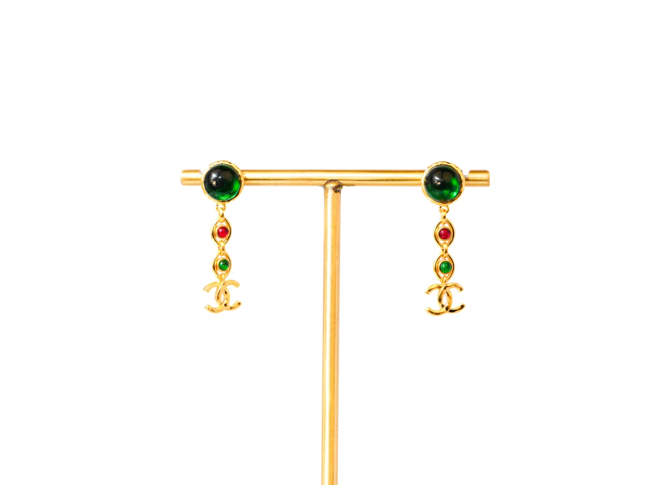 Gold Multicolor Double C Drop Earrings