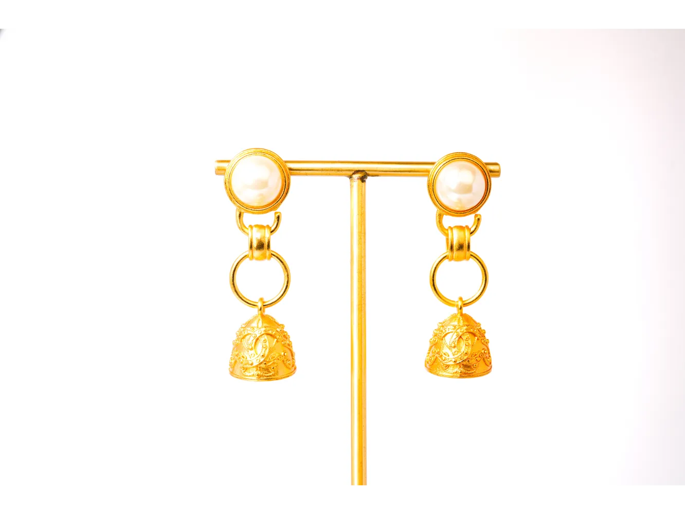 Gold Pearl Dome Jhumka Earrings
