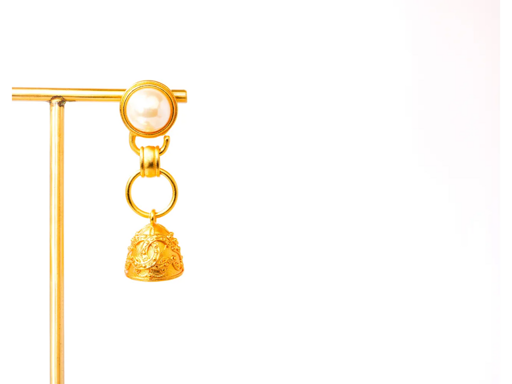 Gold Pearl Dome Jhumka Earrings