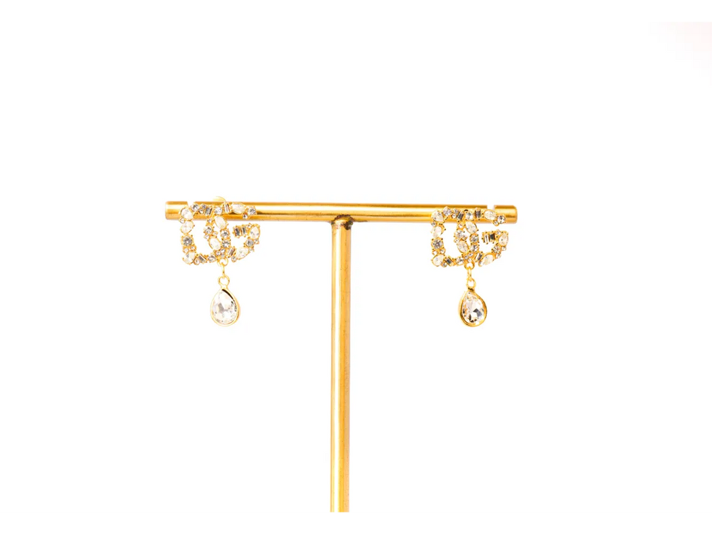Gold Alphabet DG CZ Drop Earrings