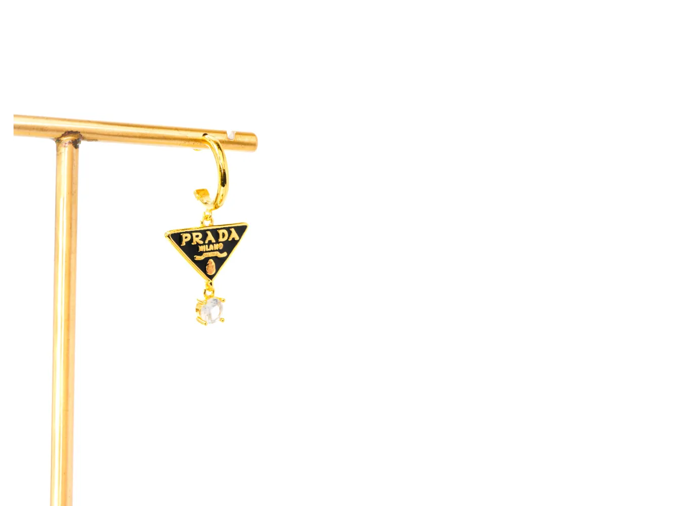 Black and Gold Triangle Stone Drop Earrings