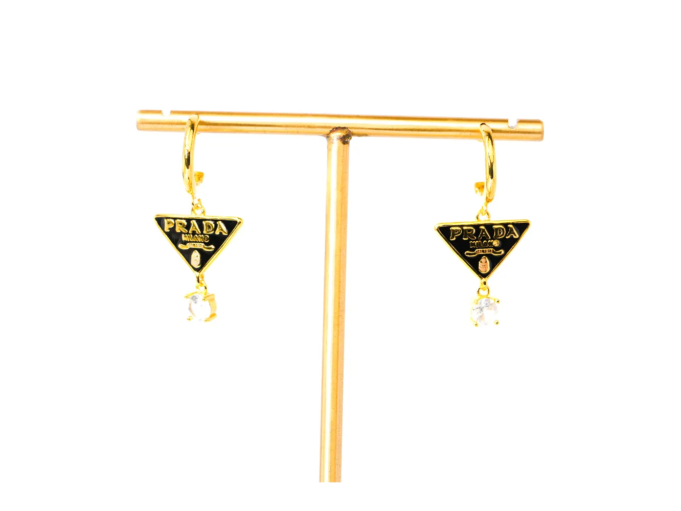 Black and Gold Triangle Stone Drop Earrings