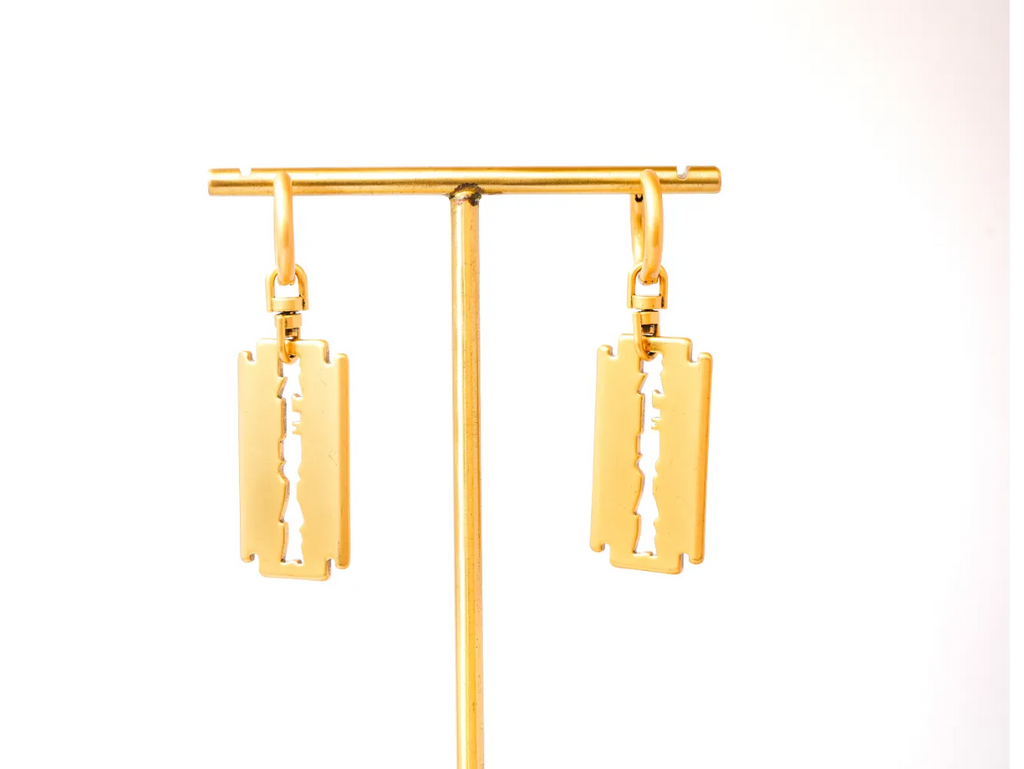 Gold Razor Blade Hoop Earrings