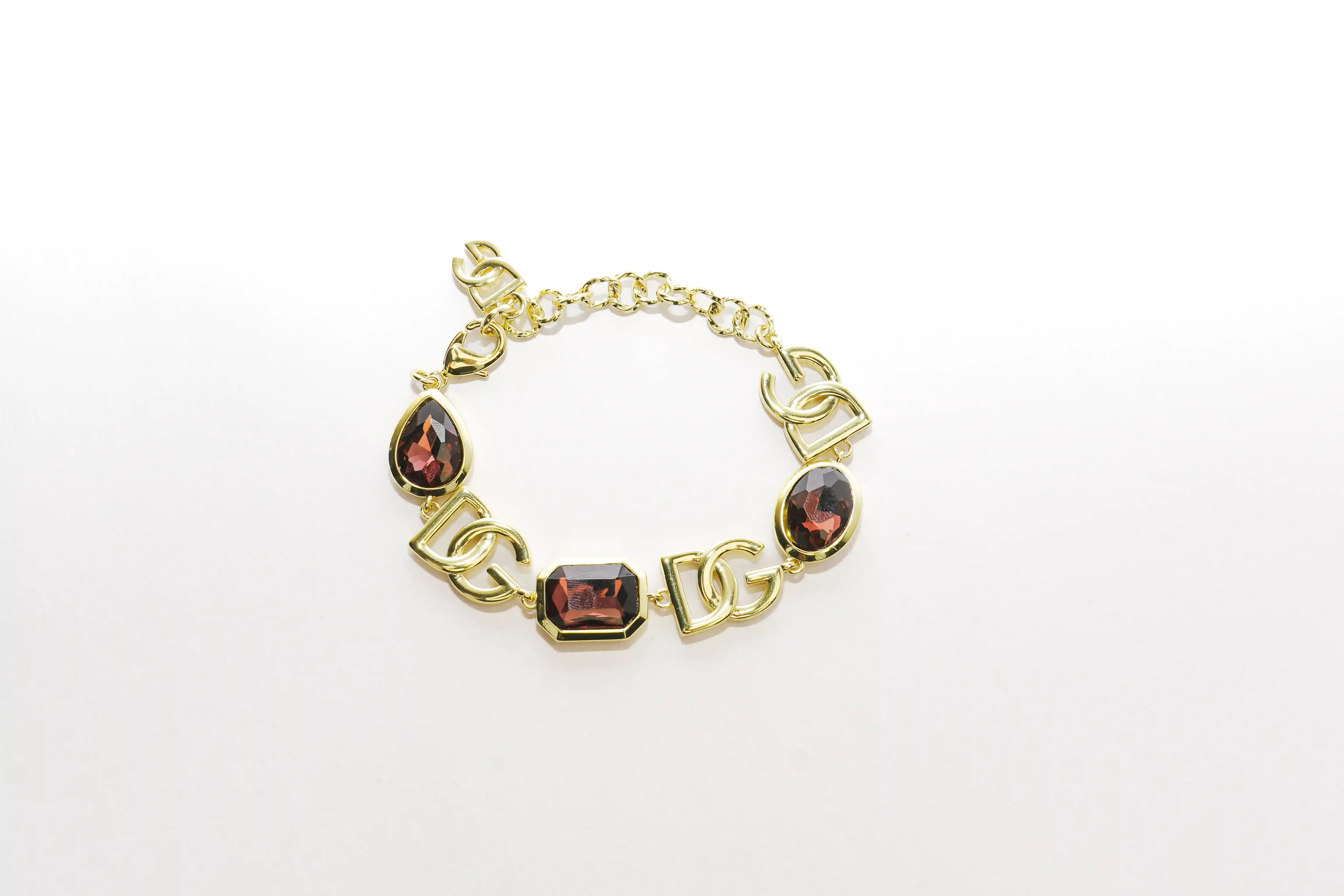 Gold Alphabet DG Gemstone Link Bracelet
