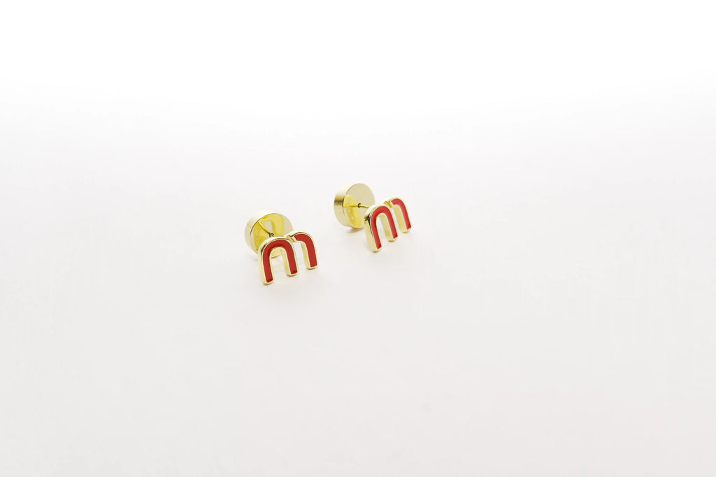 Pink Alphabet M Stud Earrings