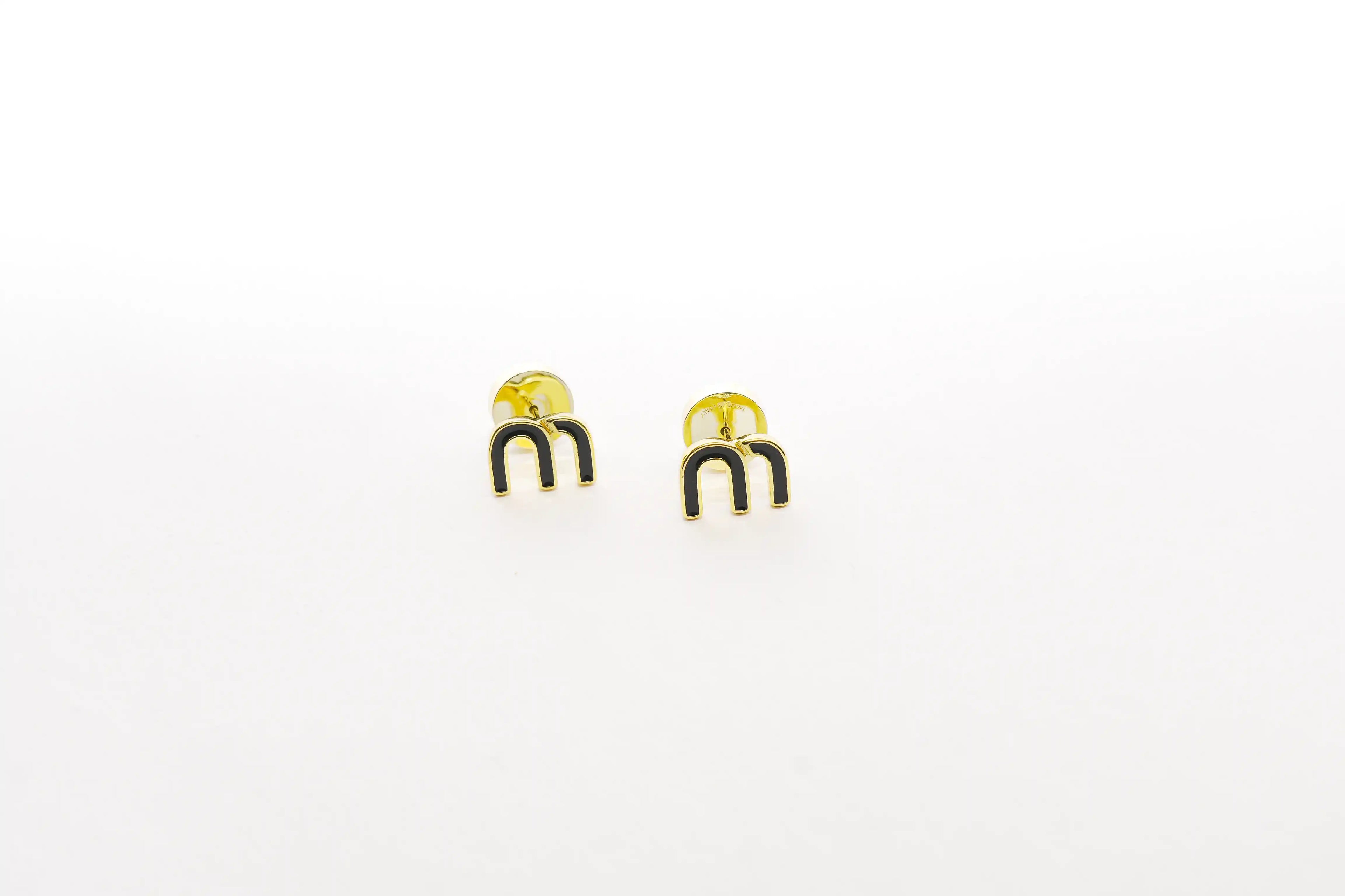 Black Alphabet M Stud Earrings