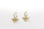Gold Triangle Logo Drop Hoop Earrings
