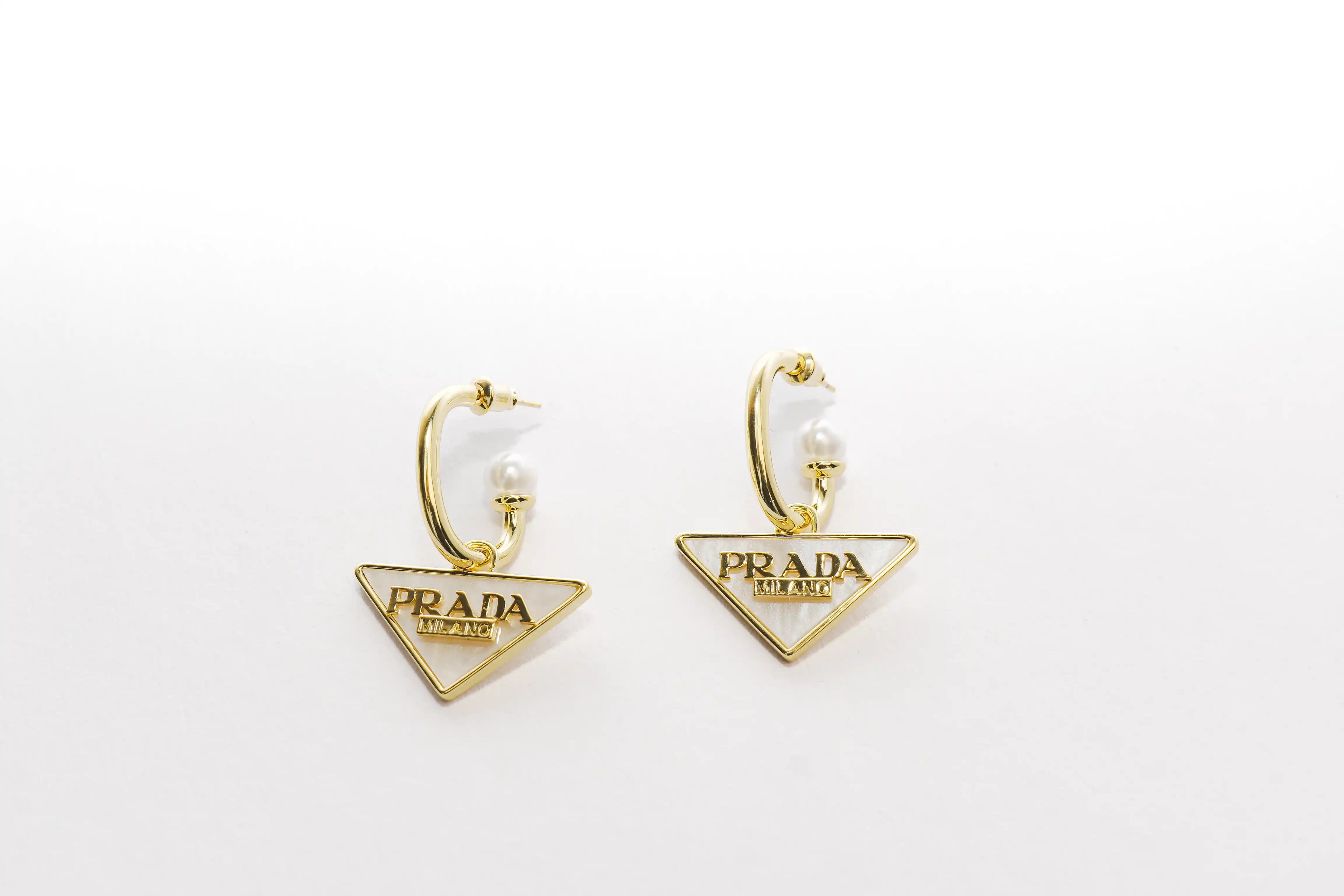 Gold Triangle Logo Drop Hoop Earrings