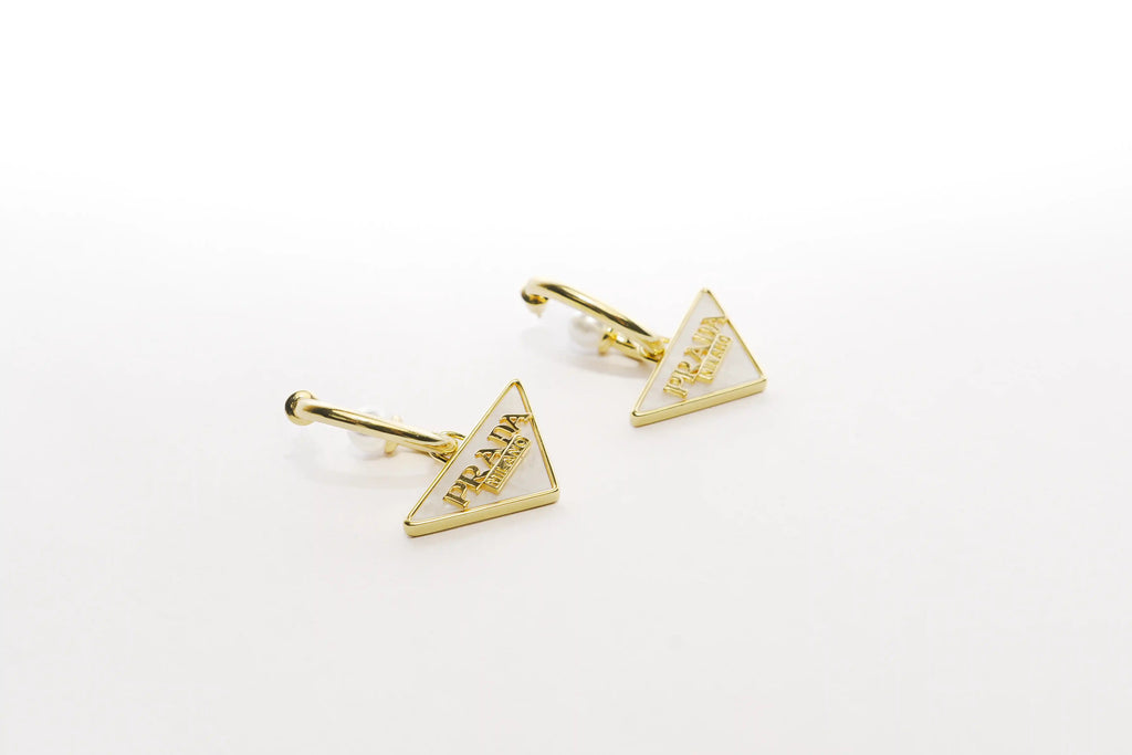 Gold Triangle Logo Drop Hoop Earrings