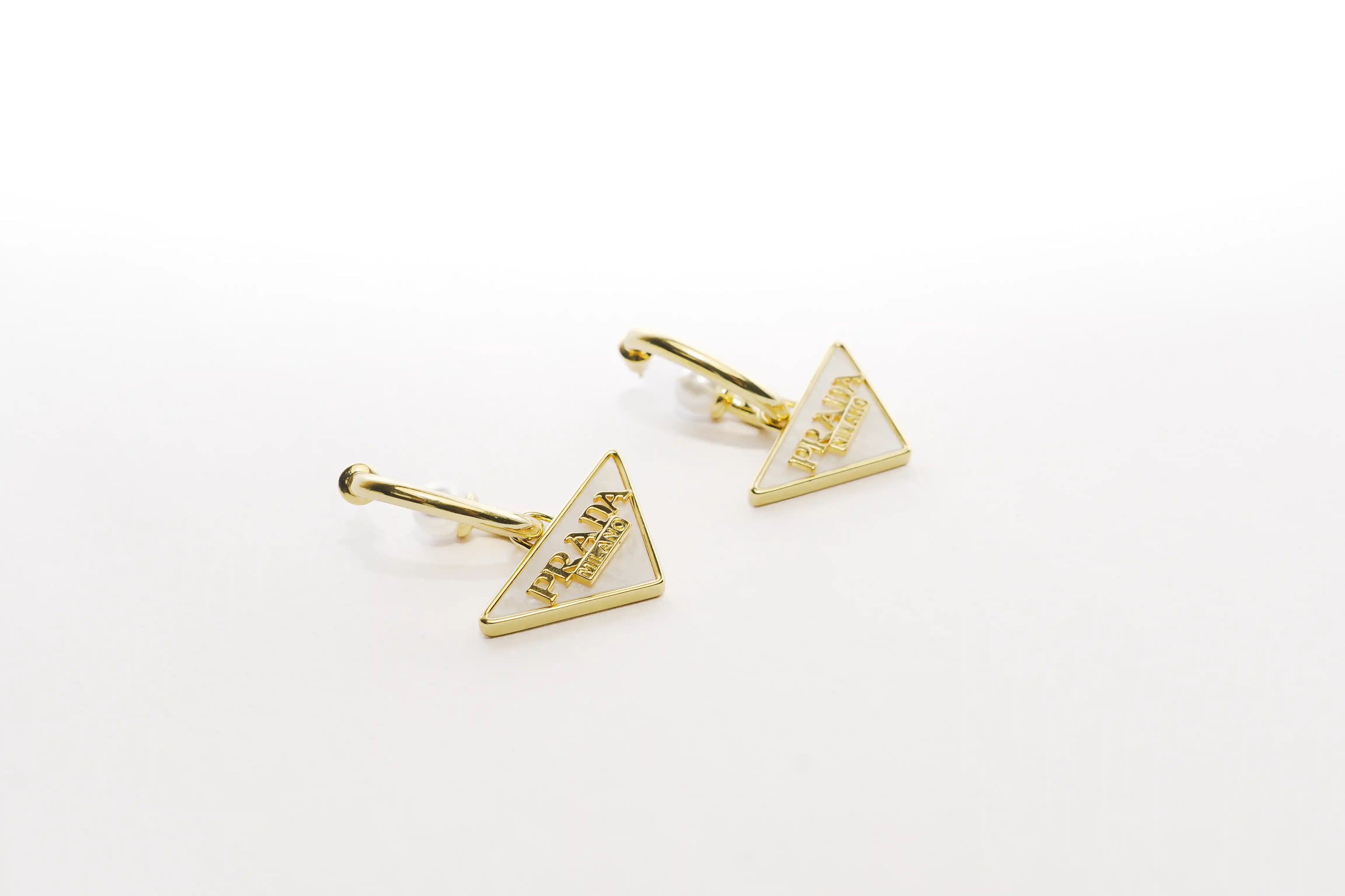 Gold Triangle Logo Drop Hoop Earrings