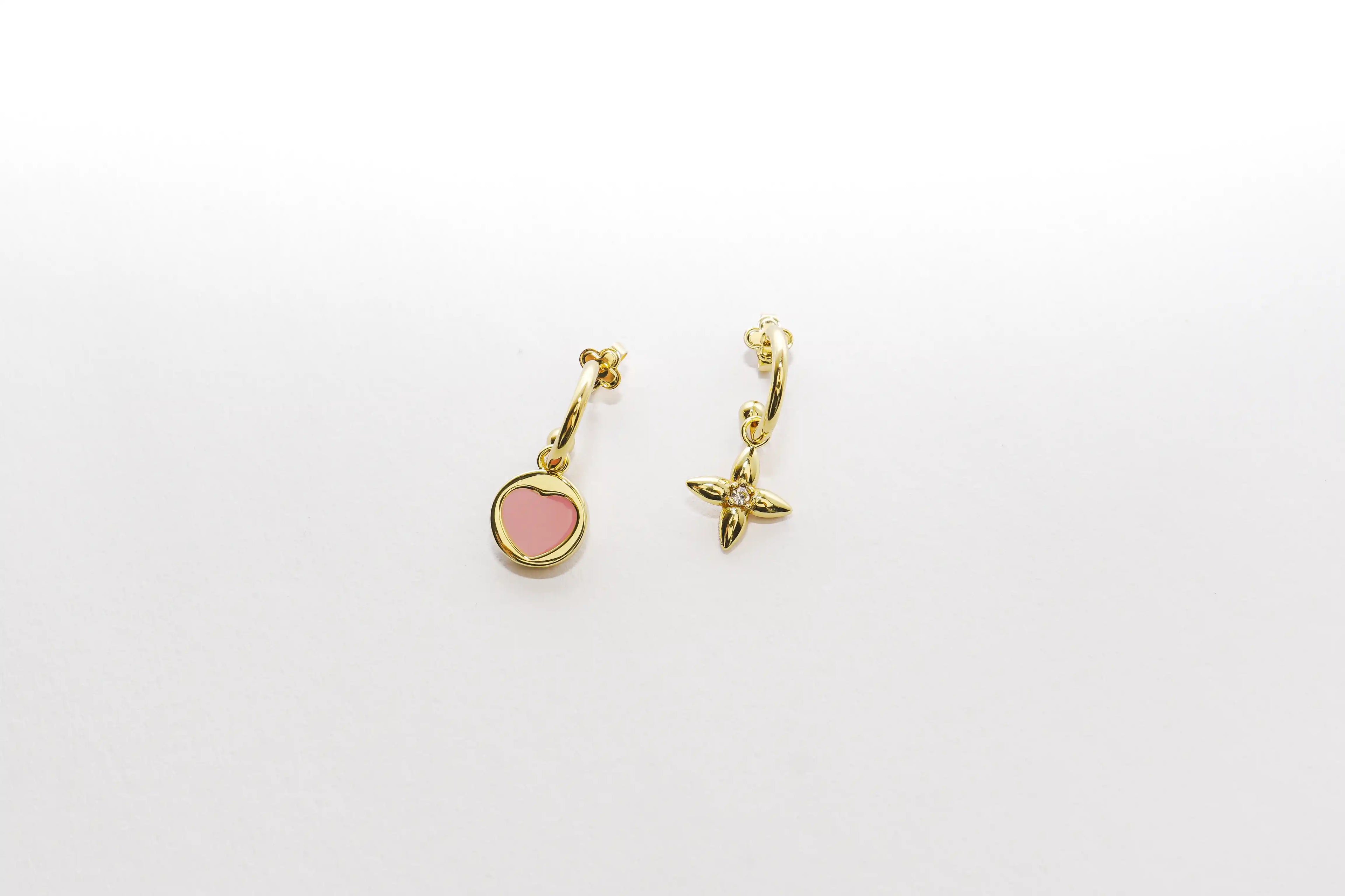 Gold Plated Pink Heart Hoop Earrings