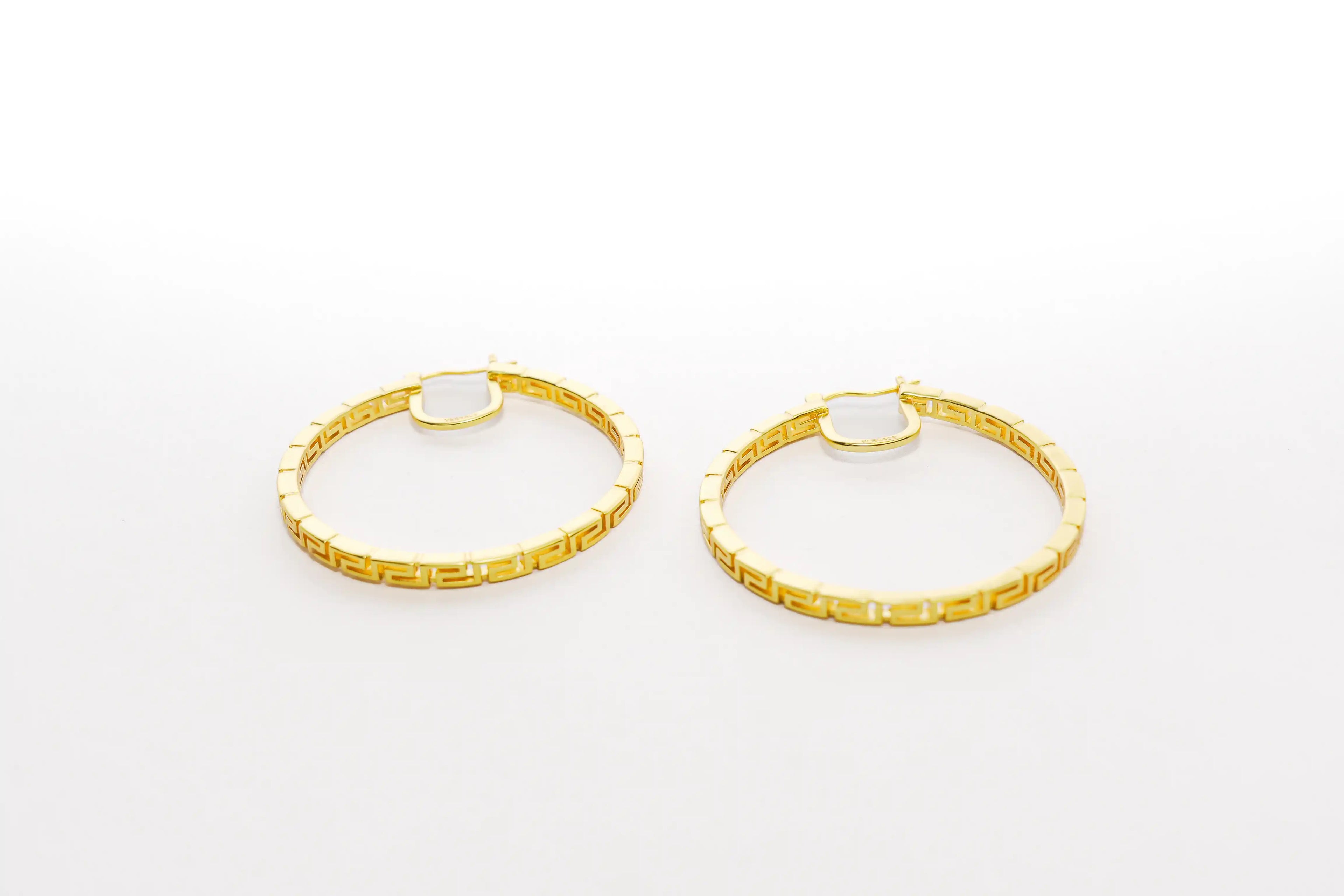 Gold Greek Key Pattern Hoop Earrings