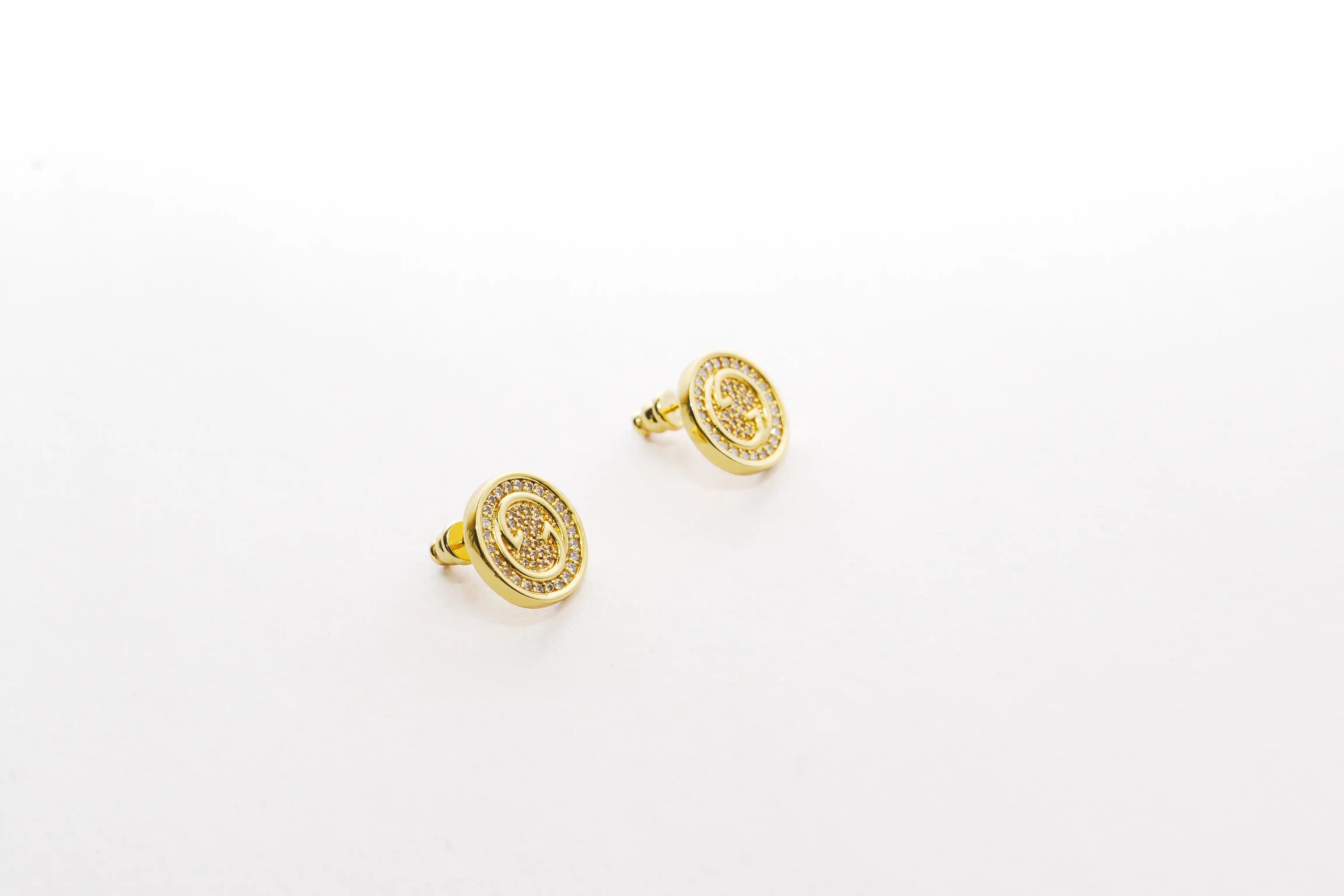 Gold Round Crystal Stud Earrings