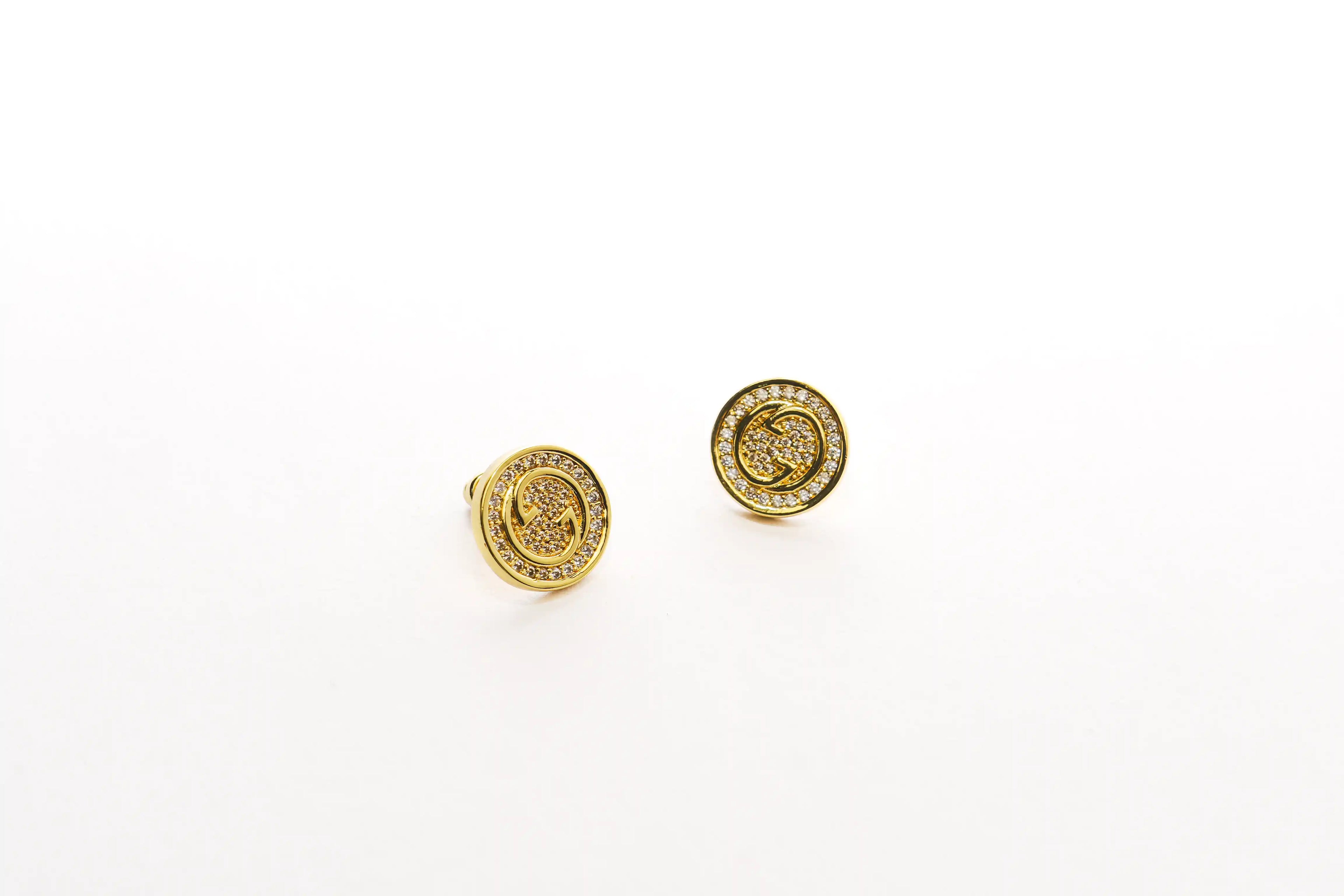 Gold Round Crystal Stud Earrings