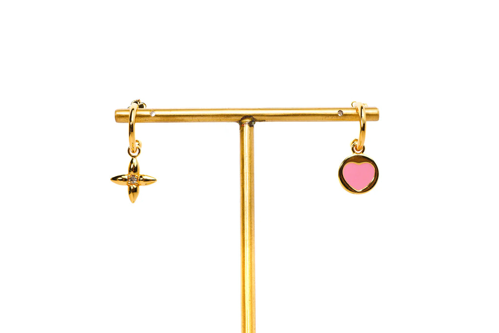 Gold Plated Pink Heart Hoop Earrings