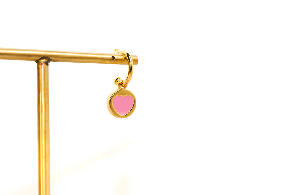 Gold Plated Pink Heart Hoop Earrings