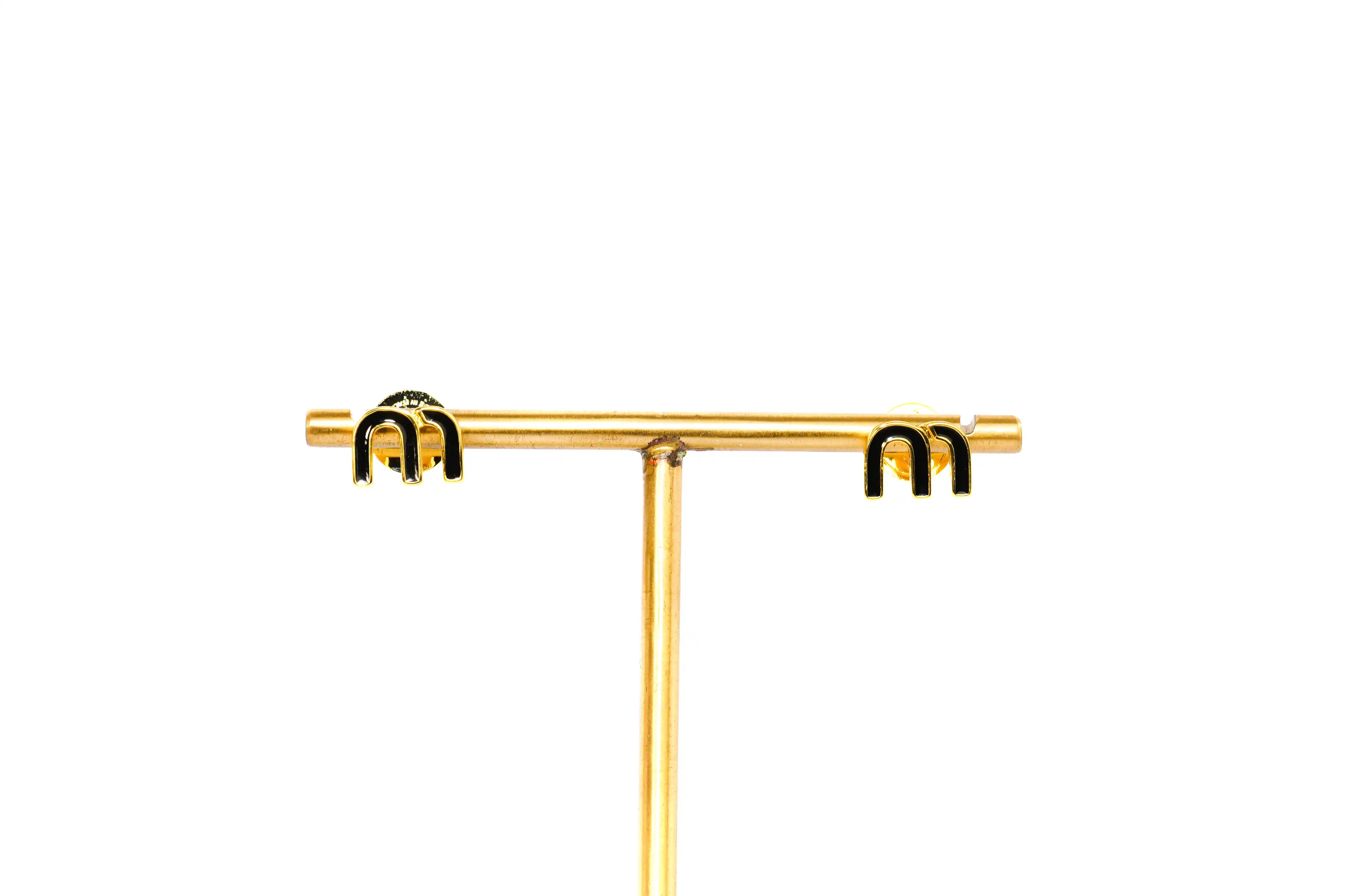 Black Alphabet M Stud Earrings