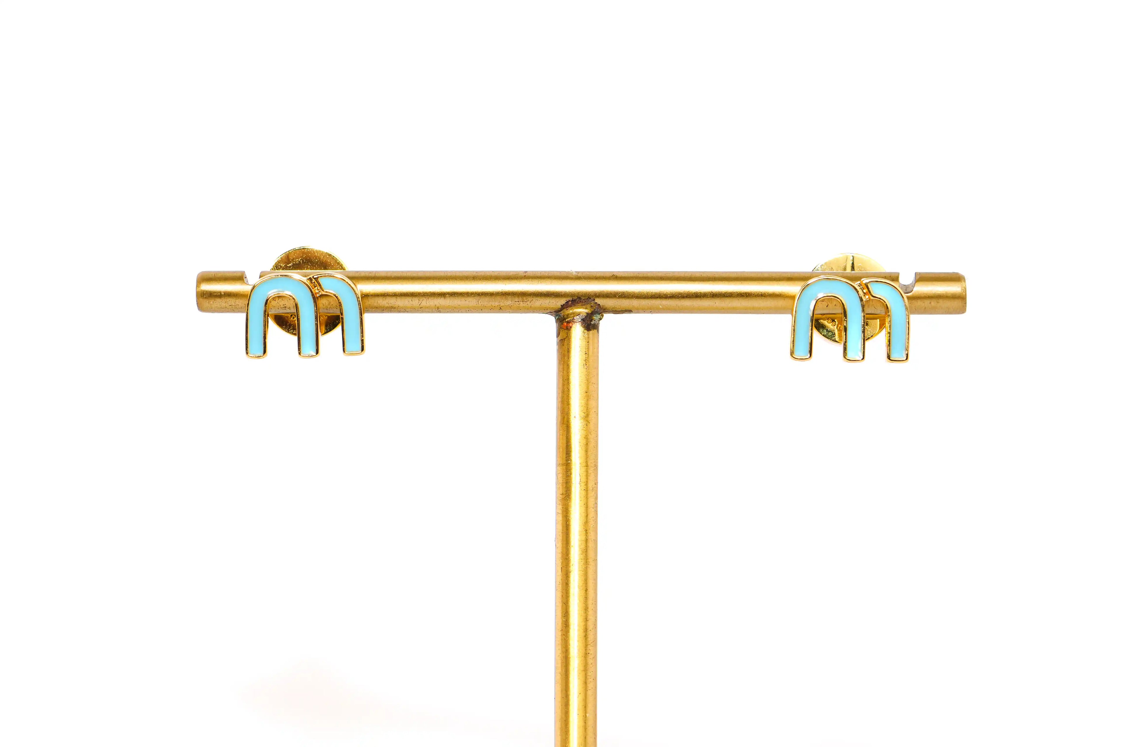 Sky Blue Alphabet M Stud Earrings