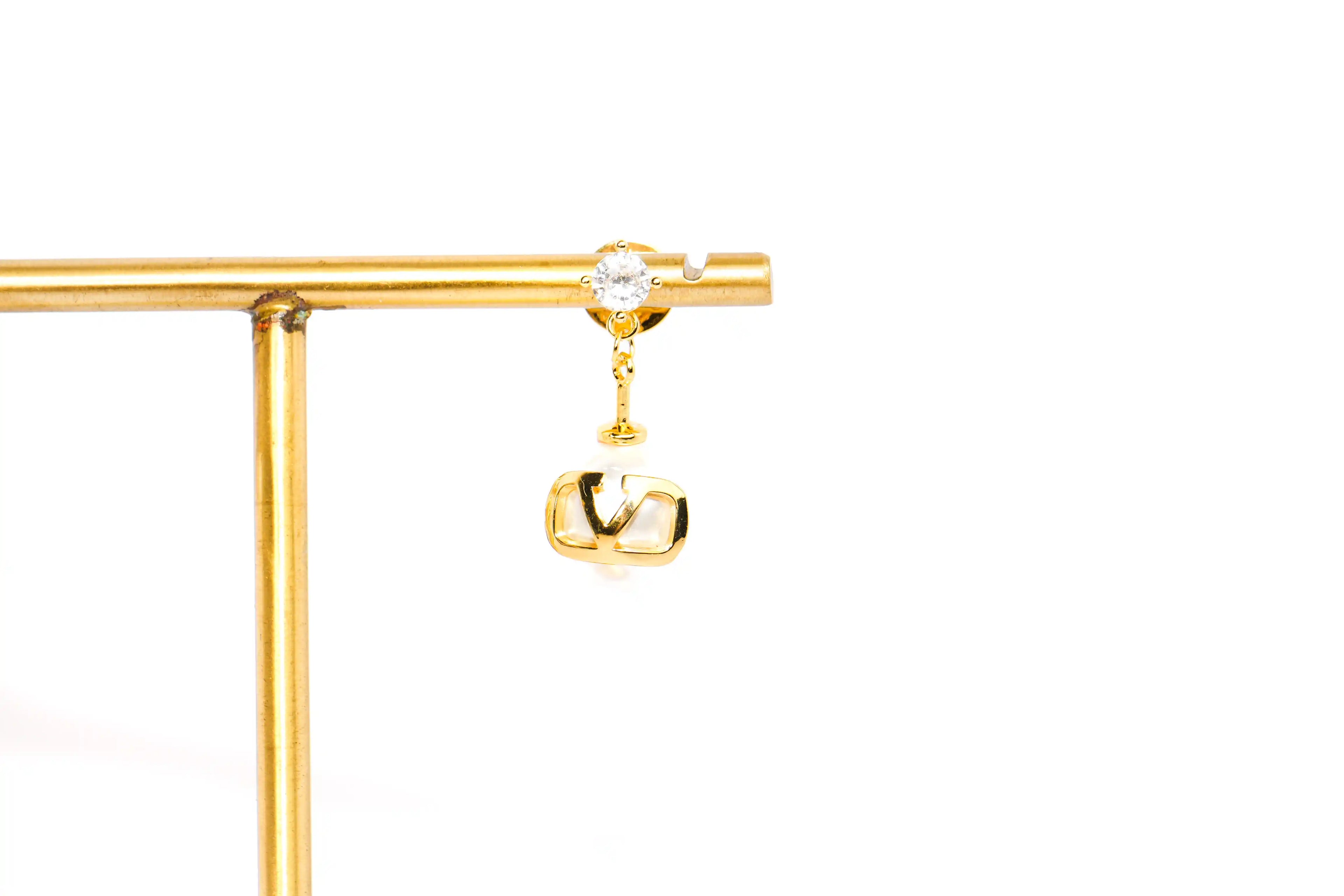 Alphabet V Pearl Drop Earrings