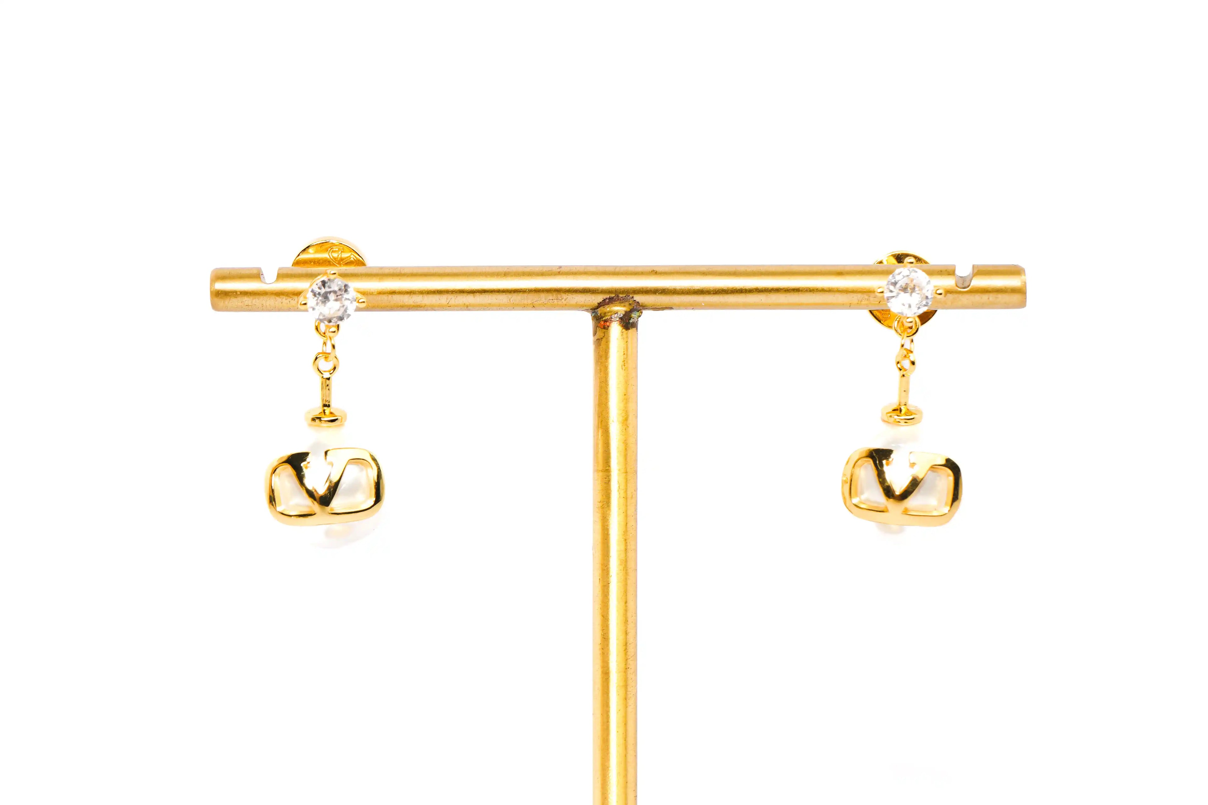 Alphabet V Pearl Drop Earrings