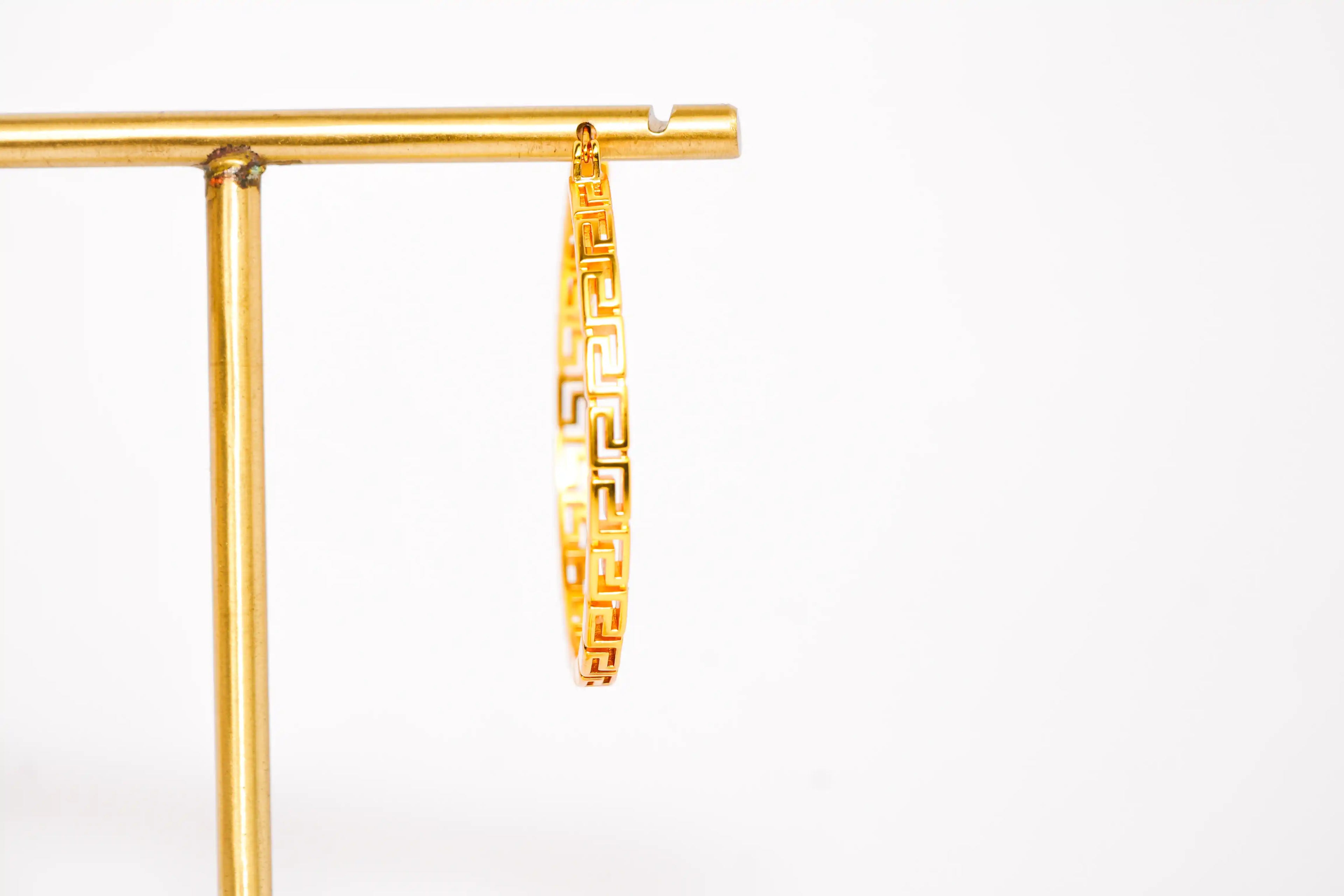 Gold Greek Key Pattern Hoop Earrings