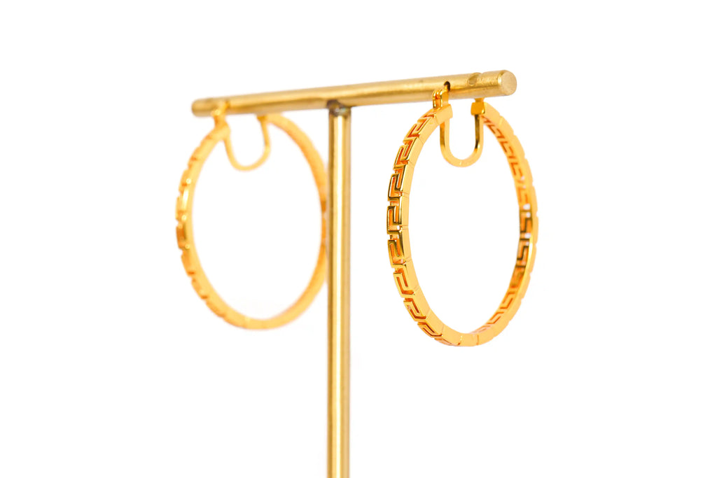 Gold Greek Key Pattern Hoop Earrings