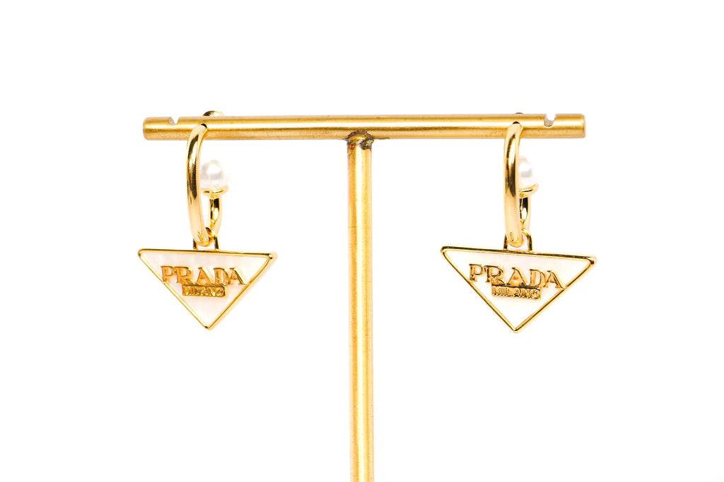 Gold Triangle Logo Drop Hoop Earrings