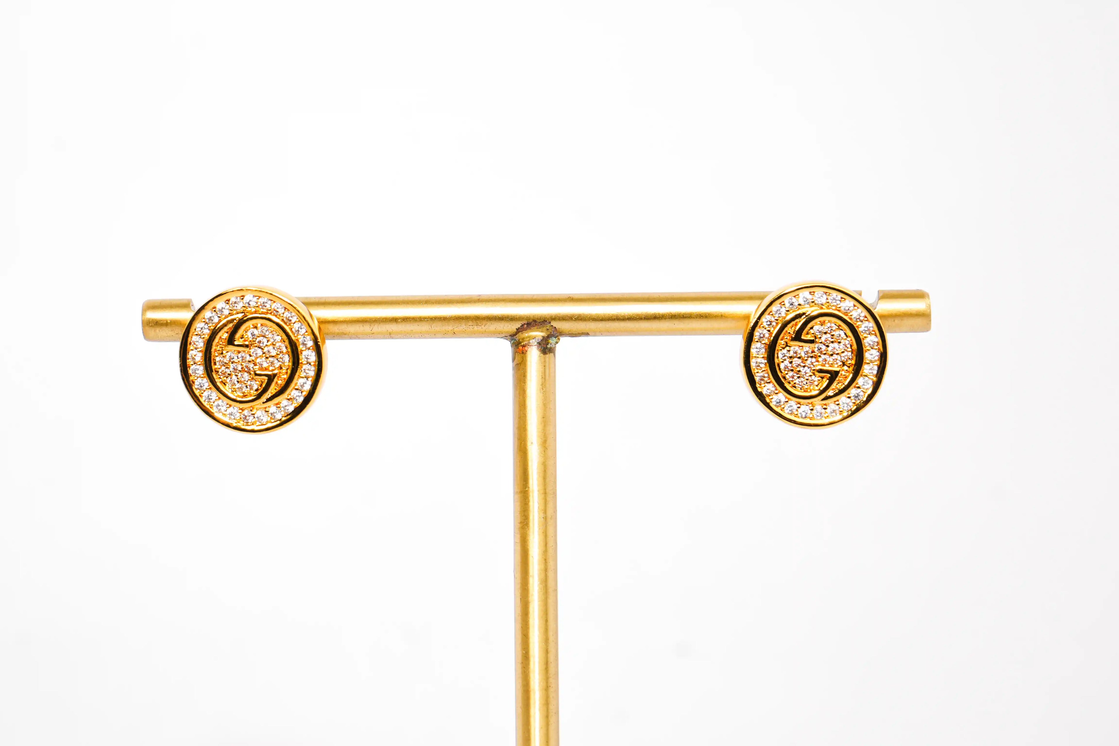 Gold Round Crystal Stud Earrings