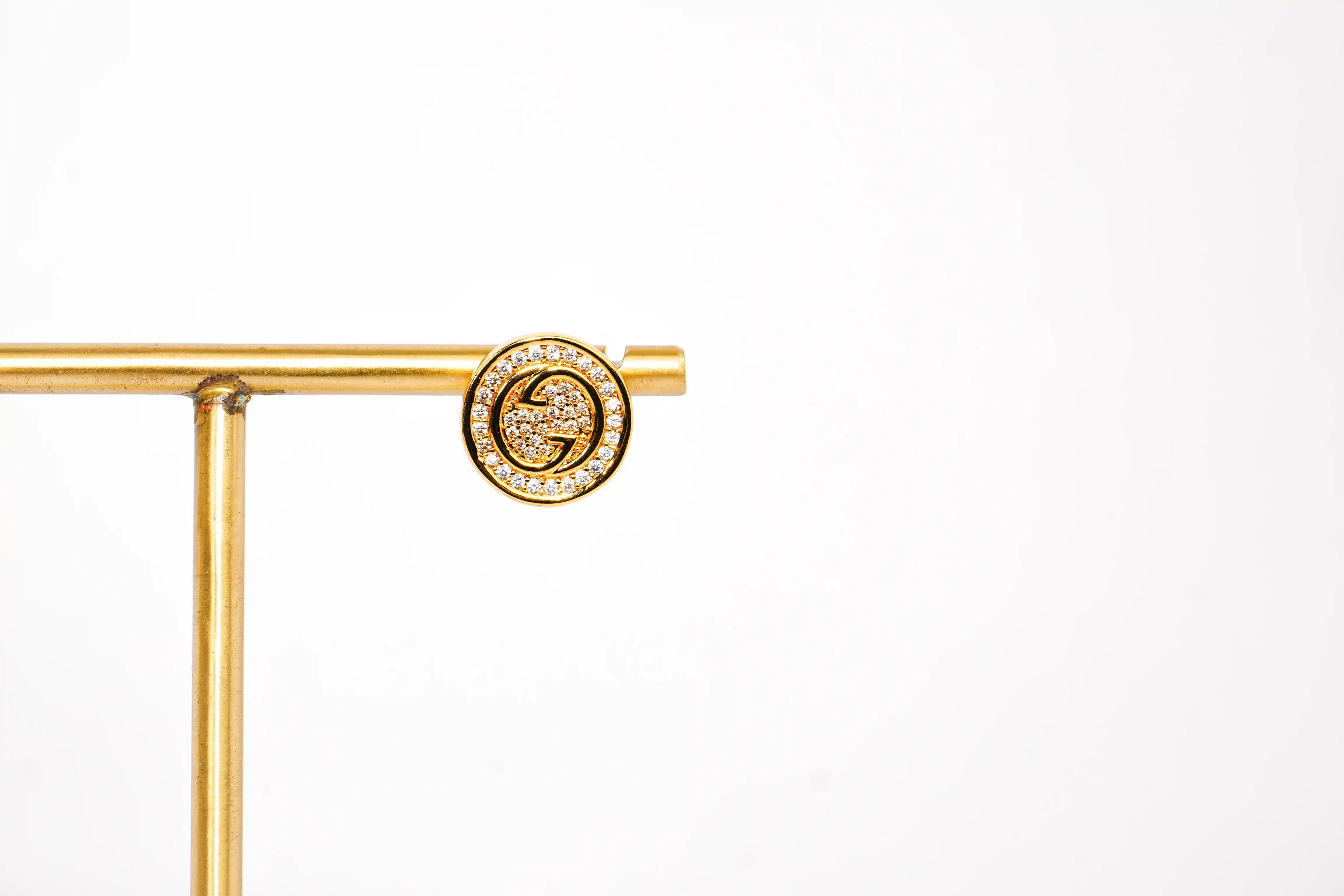 Gold Round Crystal Stud Earrings