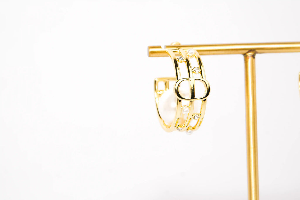 Alphabet CD Pearl Hoop Earrings