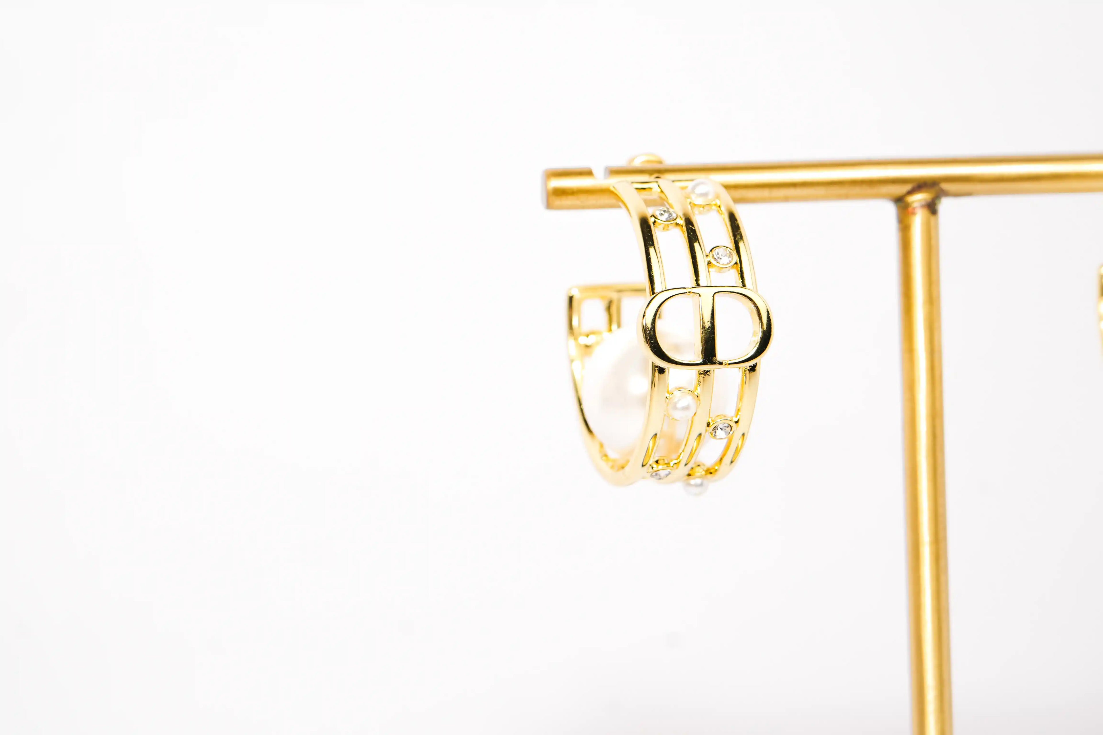 Alphabet CD Pearl Hoop Earrings