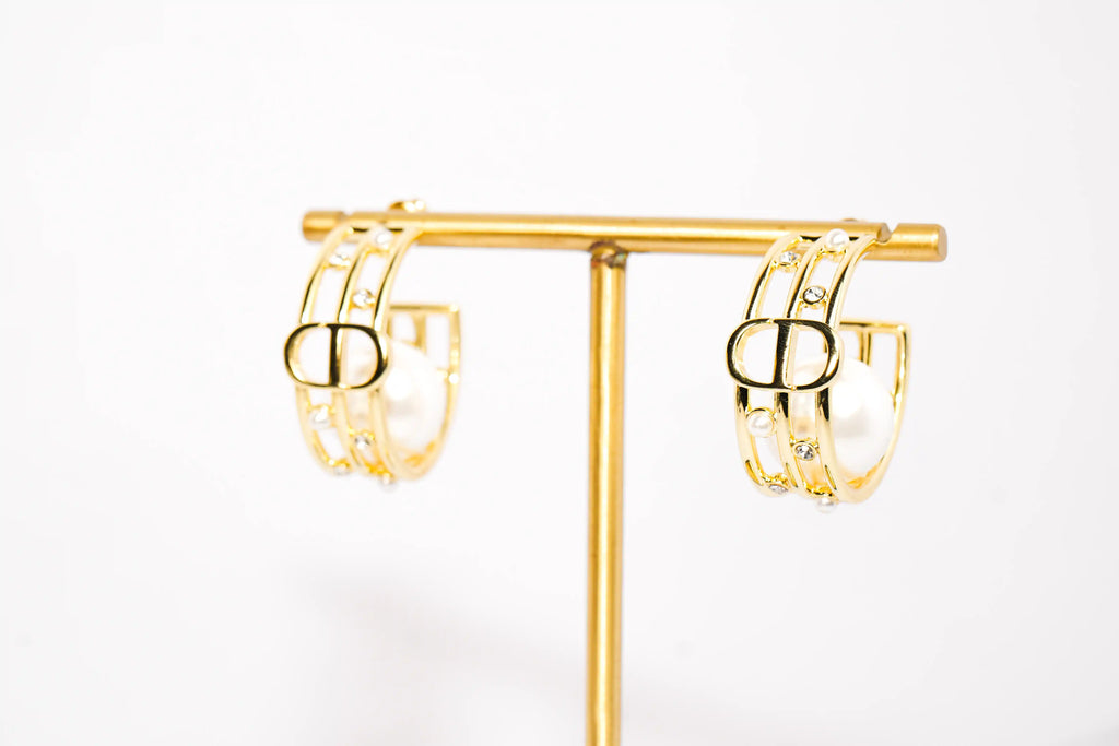 Alphabet CD Pearl Hoop Earrings